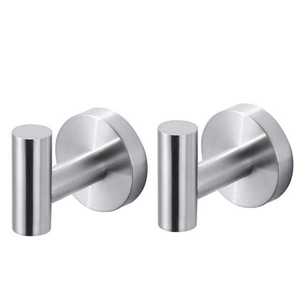 Wall Mounted Bathroom Round J-Hook Robe/Towel Hook in Stainless Steel Bruhsed Nickel (2 Pack)