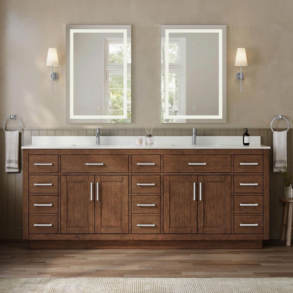 Beckett TK 84 in. Double Freestanding Dark Oak Bath Vanity with White Cultured Marble Top price history on PriceWatchPro
