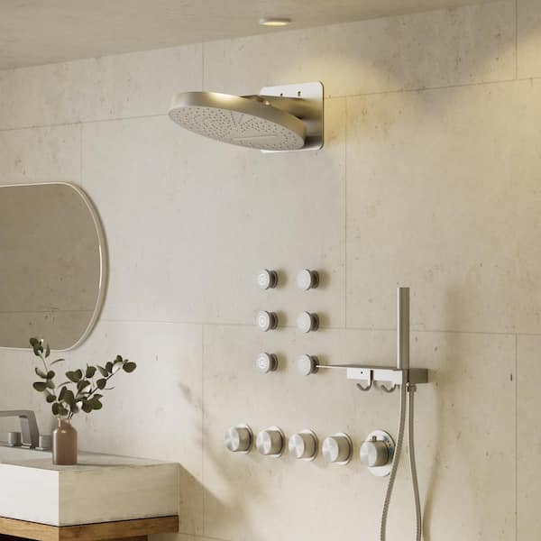 Module Switch 15-Spray 12.6 in. Dual Wall Mount Fixed and Handheld Shower Head 2.5 GPM in Brushed Nickel Include