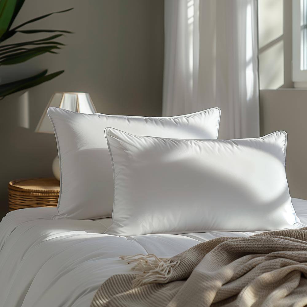 Luxurious White Goose Feather & Down Pillow Set, 100% Cotton Cover