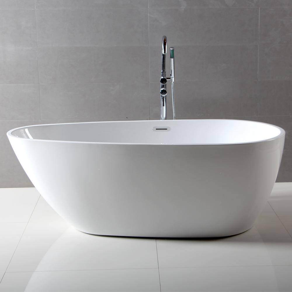 59'' White Freestanding Acrylic Soaking Bathtub