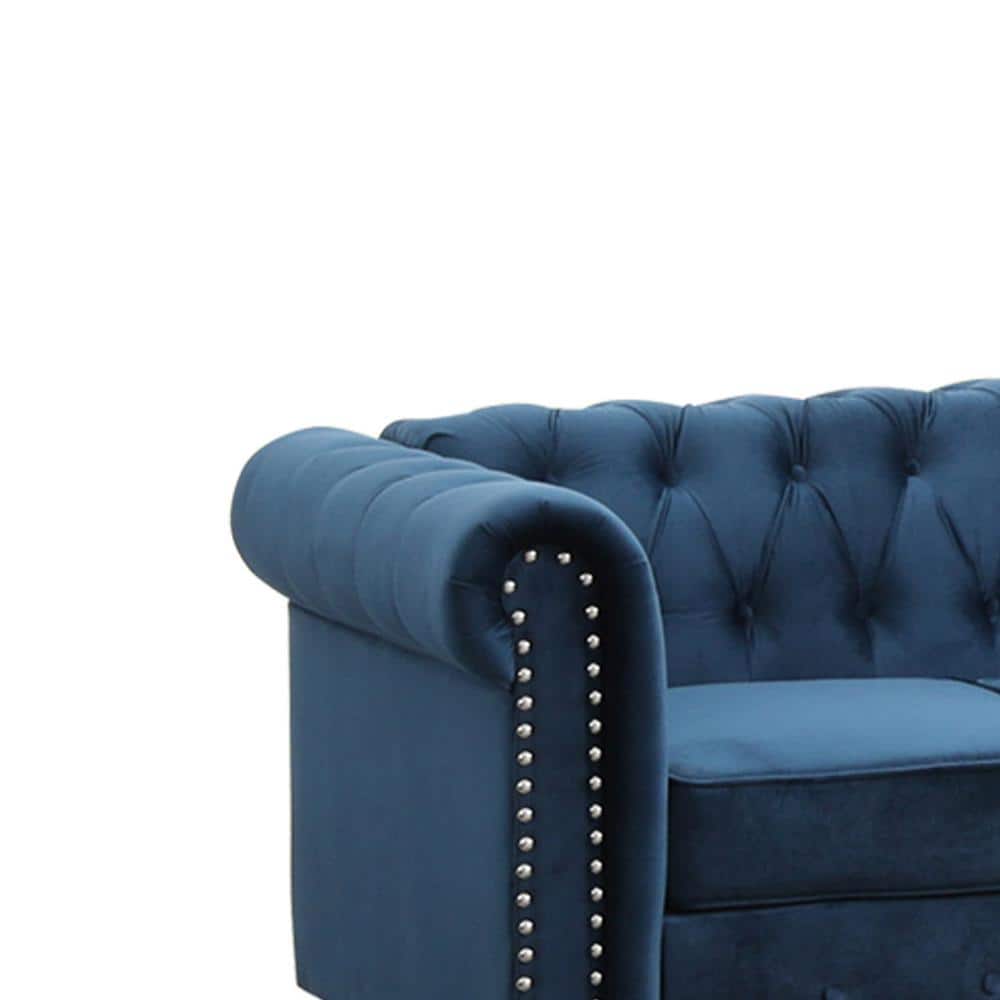 Venice 61" Blue Velvet Tufted Chesterfield Loveseat with Nailhead Trim