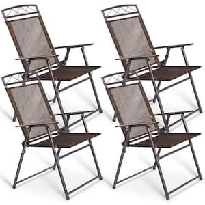 Brown 4-Piece Folding Portable Metal Outdoor Dining Chair