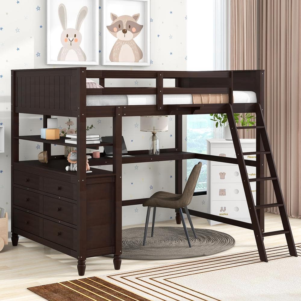 Espresso loft bed with shop desk