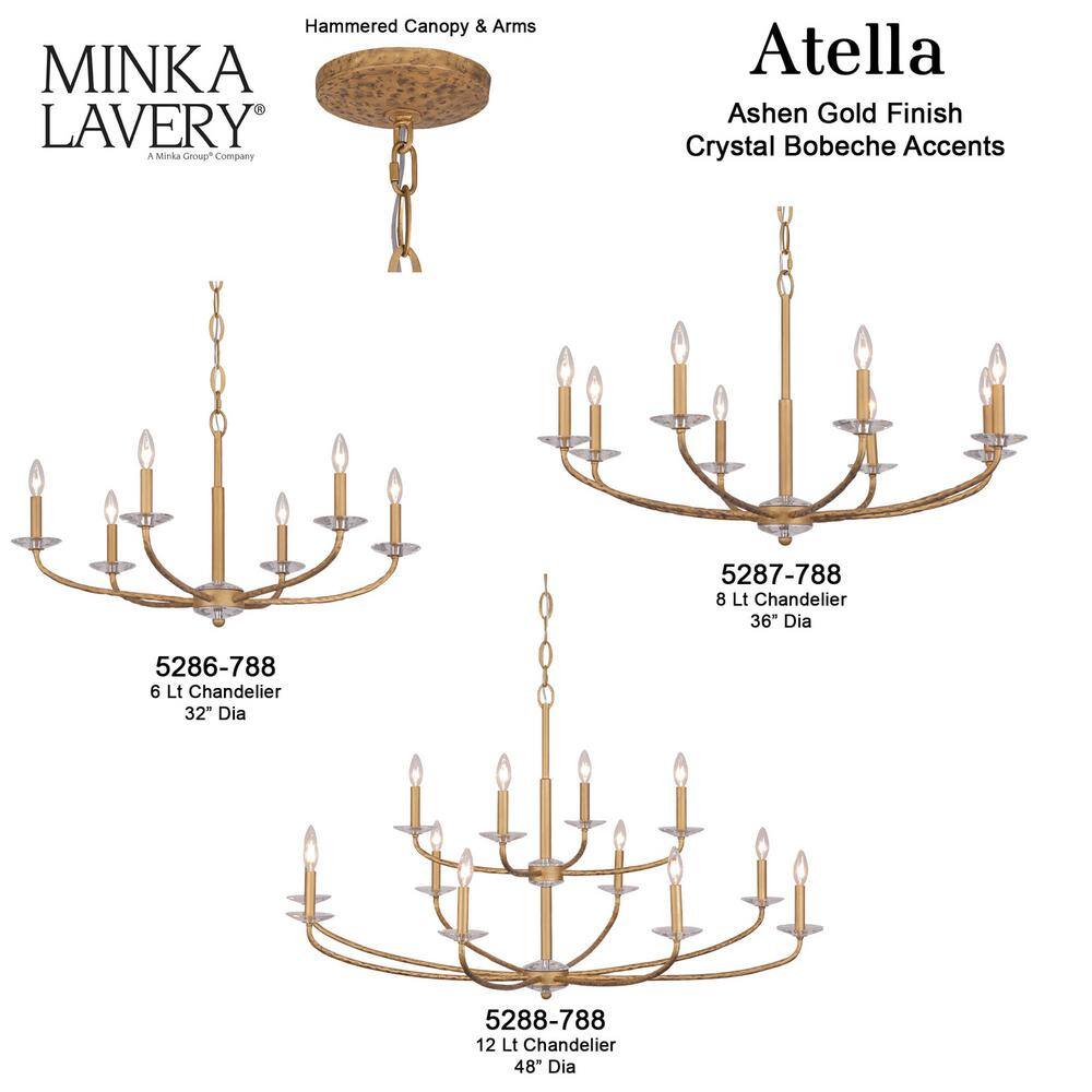 Ashen Gold 36" 8-Light Candle Style Chandelier with Crystal Accents