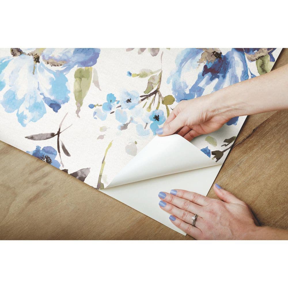 Blue Floral Self-Adhesive Peel and Stick Wallpaper Roll