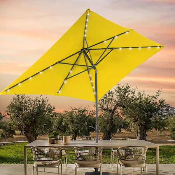 6 ft. x 9 ft. LED Rectangular Patio Umbrella with UV Protection, Easy Tilt and Wind-Resistant Features in Yellow