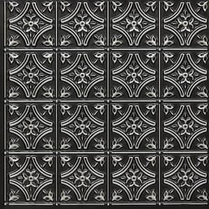 Gothic Reams Antique Silver 2 ft. x 2 ft. Glue Up PVC Faux Tin Ceiling Tile (40 sq. ft./case)