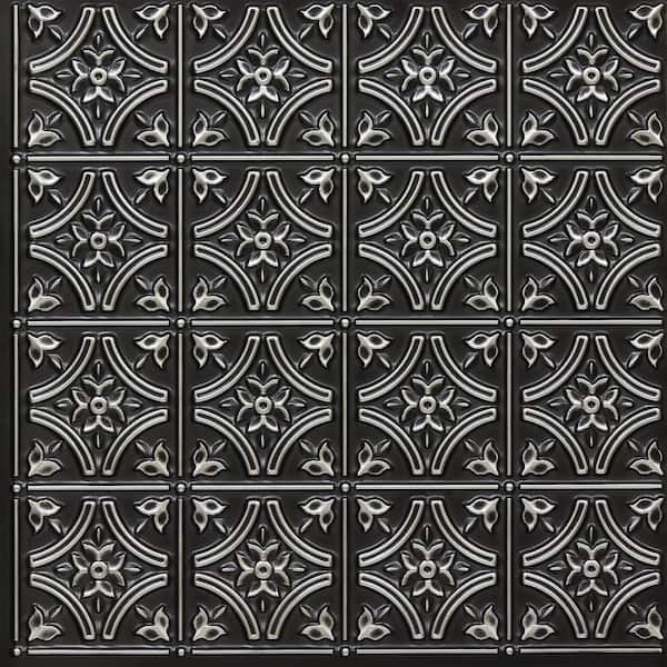 FROM PLAIN TO BEAUTIFUL IN HOURS Gothic Reams Antique Silver 2 ft. x 2 ft. Glue Up PVC Faux Tin Ceiling Tile (40 sq. ft./case)
