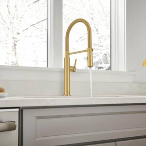 Studio S Single Handle Pull-Down Sprayer Kitchen Faucet with Spring Spout in Brushed Cool Sunrise