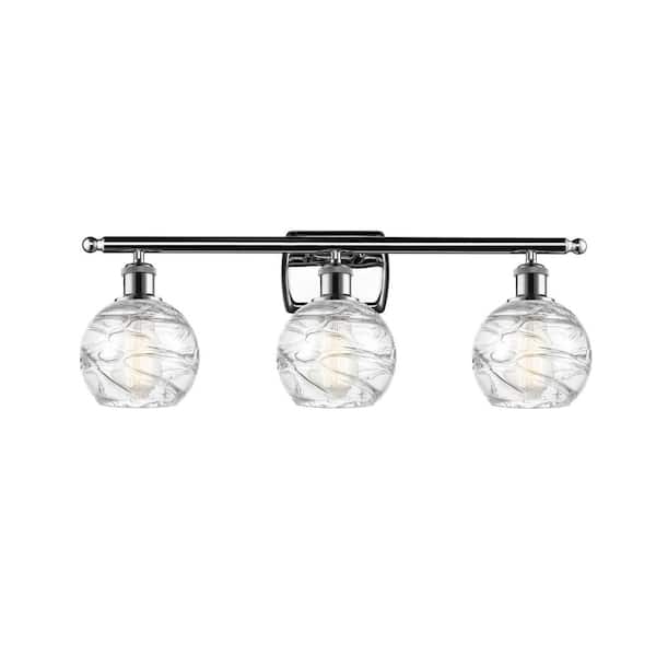 Innovations Athens Deco Swirl 26 in. 3-Light Clear Deco Swirl, Polished Chrome Vanity Light with Clear Glass Shade