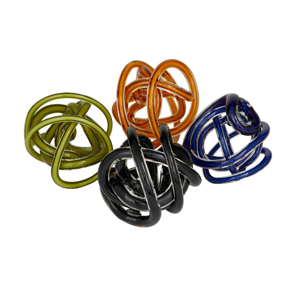 Set of 4 Multicolor Glass Abstract Decorative Sculptures