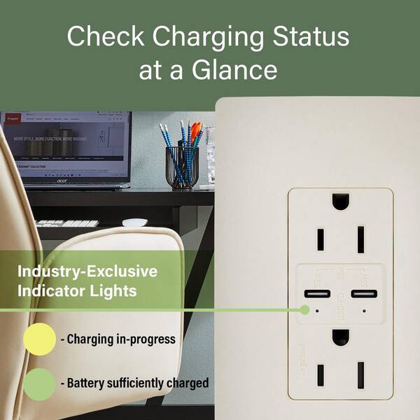 Legrand radiant 15A Tamper Resistant 65W Power Delivery USB Type C