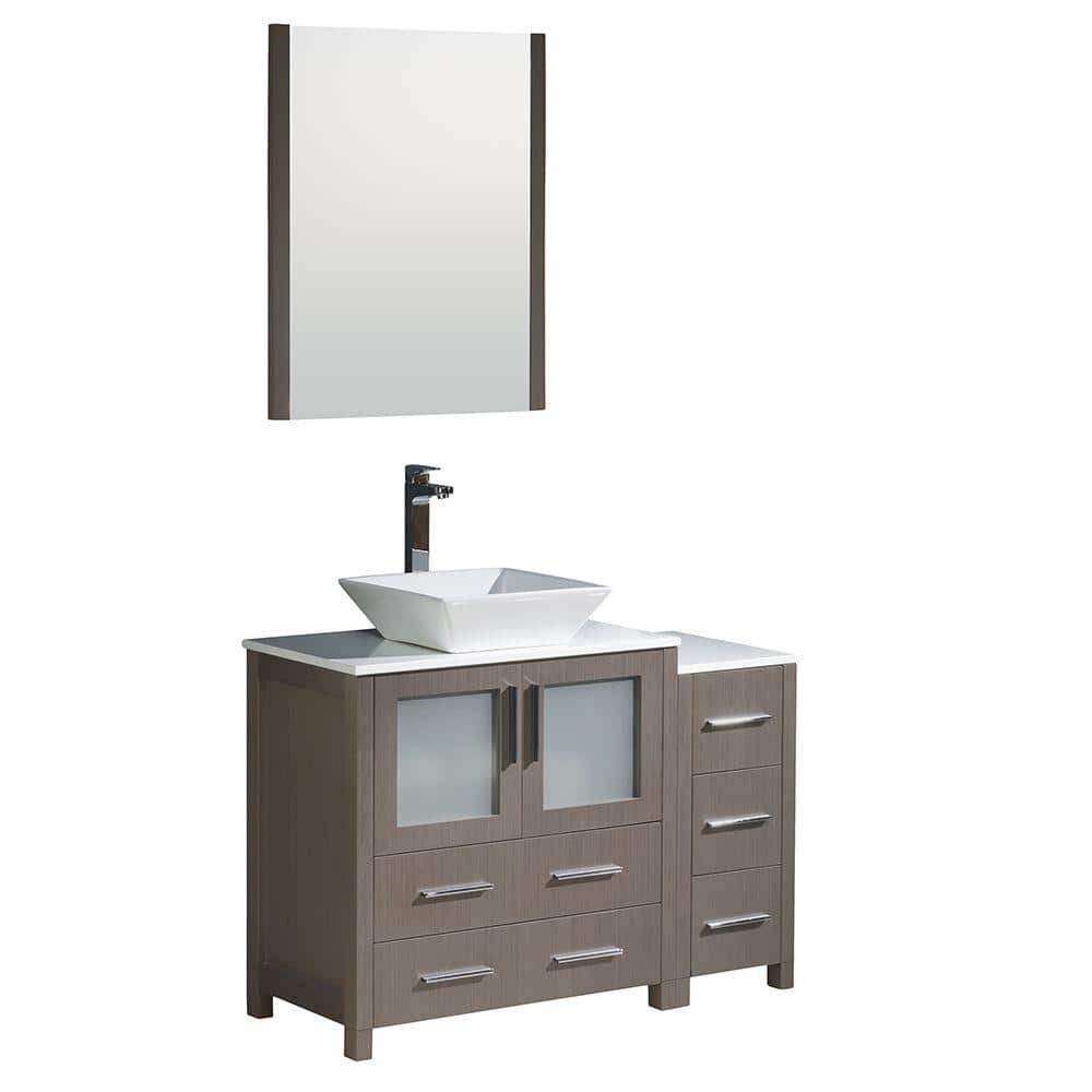 Gray Oak 42" Modern Freestanding Vanity Set with Mirror