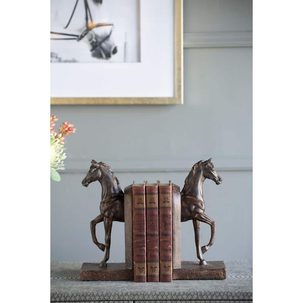 B　A　(2-Pack)　Bronze　The　Home　73642-DS　Dark　Bookends　Decorative　Horse　Home　Depot