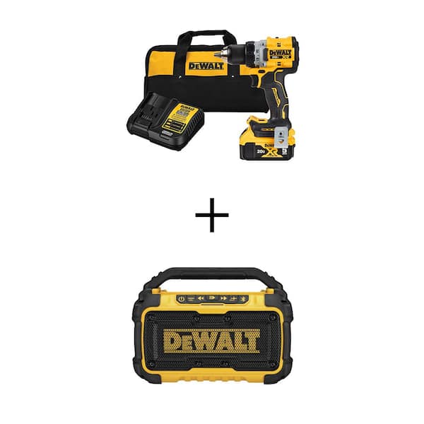 DEWALT 20V MAX XR Lithium-Ion Cordless Compact 1/2 in. Drill/Driver Kit and Bluetooth Speaker with 5.0Ah Battery and Charger