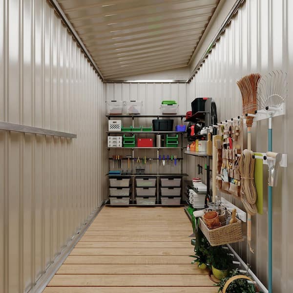 Garvee 32 sq. ft. Metal Outdoor Lean-To Storage Shed, 4 x 8 ft