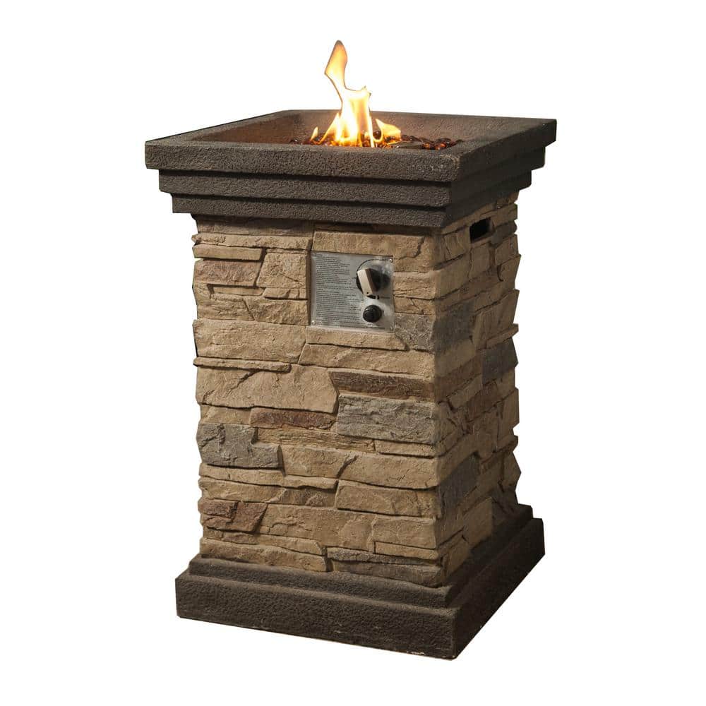 Teamson Home 20 In Outdoor Square Slate Rock Gas Fire Pit Hf29402a The Home Depot