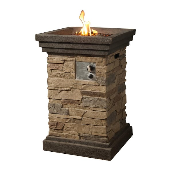 Teamson Home 20 in. Outdoor Square Slate Rock Gas Fire Pit
