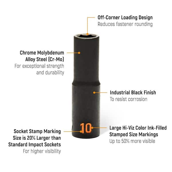 1/2 in. Drive 6-Point Metric Hi-Viz Deep Impact Socket Set (14-Piece)
