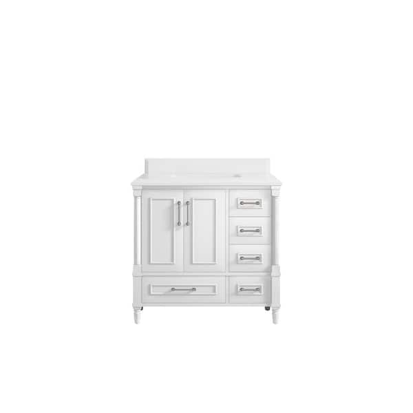 Willow Collections Hudson 36 in. W x 22 in. D x 36 in. H Single Sink Bath Vanity Center in White with Cove Edge White Quartz Top