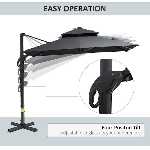 10 ft. Aluminum Cantilever Manual Tilt in Gray Offset Patio Umbrella, Hanging Cantilever Umbrella