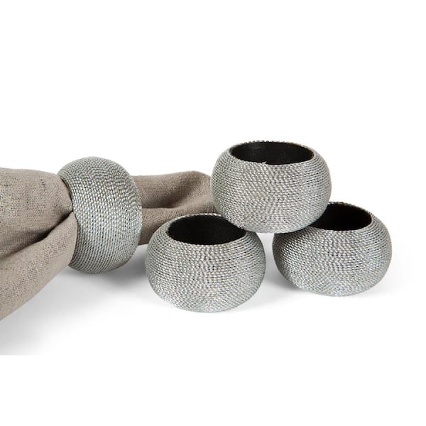 Manor Luxe Cord Wrapped Silver Plastic Napkin Rings (Set of 4)