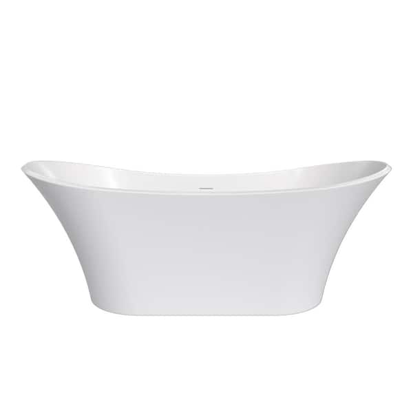 MYCASS 70.47 in. x 31.49 in. Double Slipper Soaking Bathtub with Center Drain in White/Solid Surface Stone