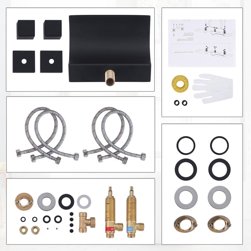 Matte Black Brass Double Handle Waterfall Tub Faucet