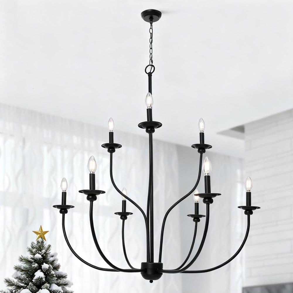 LNC 39.4 in. Black Tiered Candlestick Chandelier Modern 9-Light