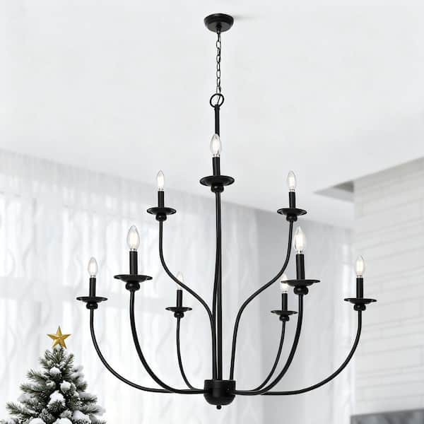 39.4 in. Black Tiered Candlestick Chandelier Modern 9-Light Classic Large Dining Hanging Ceiling Light with 96 in. Chain