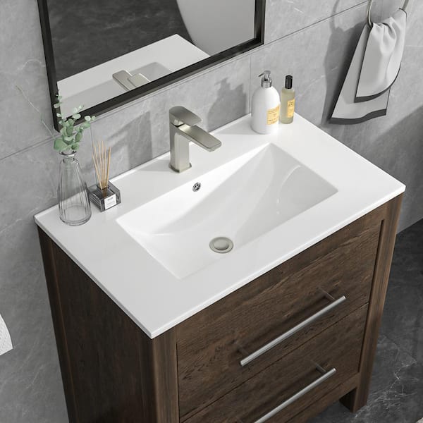 Logmey 30 in. W x 18 in. D Ceramic White Rectangular Single Sink Bathroom Vanity Top in White