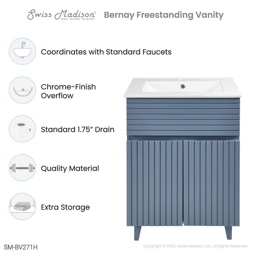Bernay 24" Blue Freestanding Bathroom Vanity with Ceramic Top