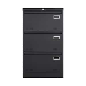 Black 3-Drawers Metal Cabinet Lateral File Cabinet with Lock for Legal/Letter/A4/F4 Home Offic