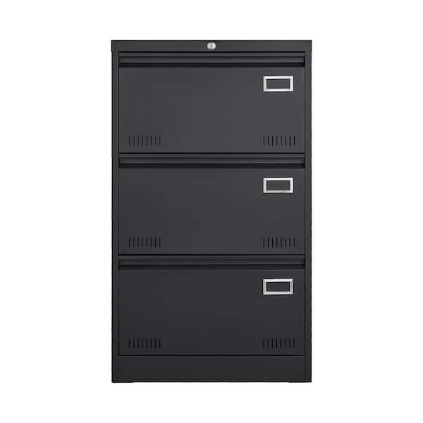 cadeninc Black 3-Drawers Metal Cabinet Lateral File Cabinet with Lock for Legal/Letter/A4/F4 Home Offic