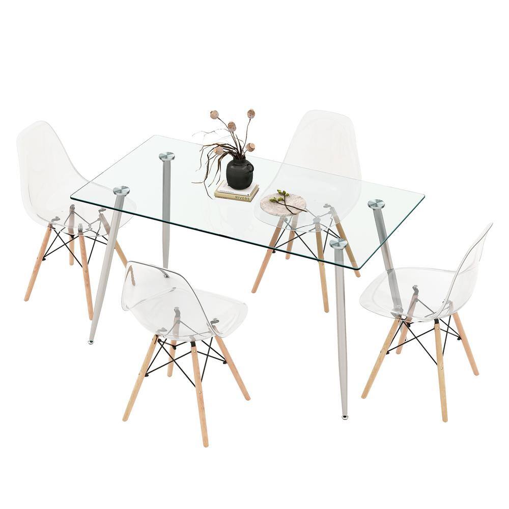 Costway 5 PCS Dining Table Set 51'' Modern Rectangular Glass Table & 4