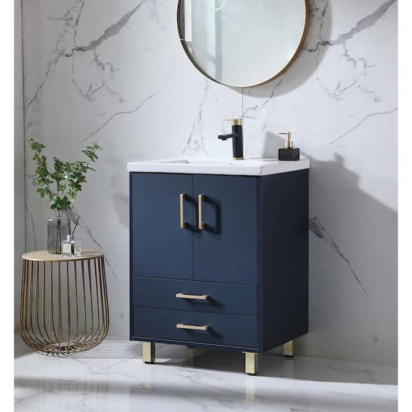 24 in. W x 18 in. D x 32 in. H. Modern Bathroom Vanity in Blue with White Ceramic Sink Top