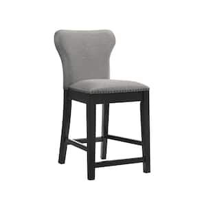 36.25 in. Grey and Black Wood Frame Counter Height Stool with Nailhead Trim (Set of 2)