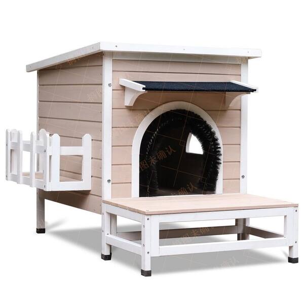 Tatayosi Outdoor Indoor Wooden Cat House with open weatherproof asphalt roof and removable floor