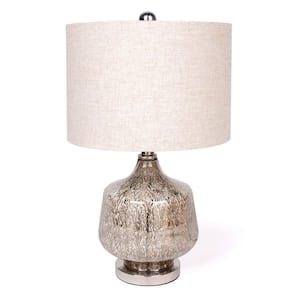21 in. Beige Contemporary Integrated LED Bedside Table Lamp with Beige Fabric Shade