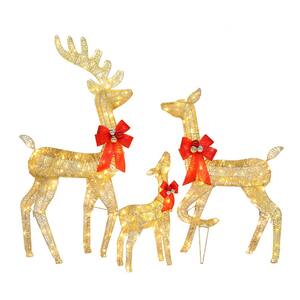 48 in., 36.6 in. and 23.8 in. Metal Mesh Fabric Christmas Reindeer Family with LED Lights
