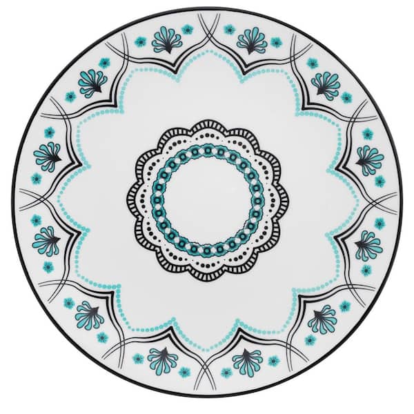 Manhattan Comfort 11.22 in. Coup Blue and Black Dinner Plates (Set of 12)