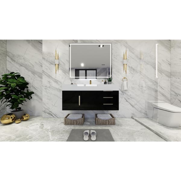 BV Better Vanity Bethany 47 in. W x 20 in. D x 22 in. H Single Sink Floating Bath Vanity in Gloss Black with White Acrylic Top