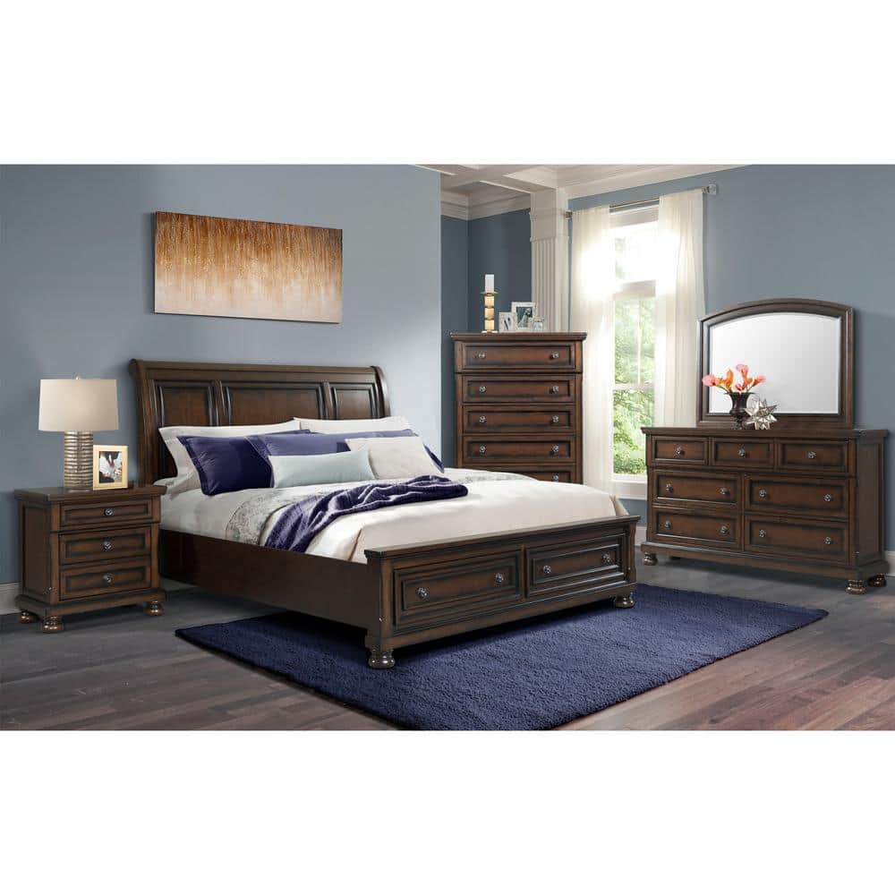 Walnut 3-Drawer Nightstand with USB Ports and Bun Feet