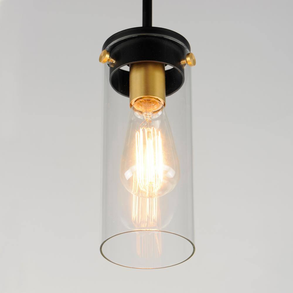 Black and Satin Brass Mini Pendant Light with Clear Glass Shade
