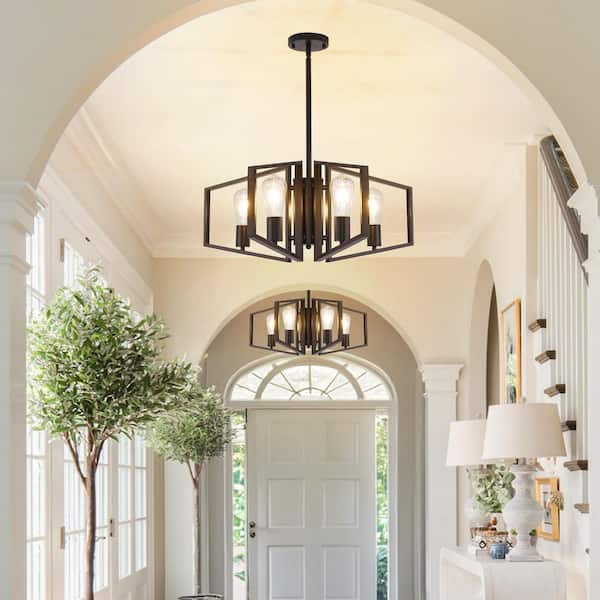 4-Light Black Farmhouse Chandelier for Kitchen Island, Hanging Industrial Metal Chandelier