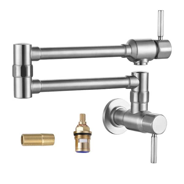 ARCORA Folding Wall Mounted Pot Filler with Double Handle in Brushed Nickel