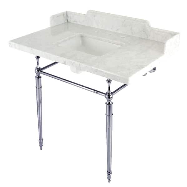Kingston Brass Fauceture 36 in. Marble Console Sink Set with Brass Legs in Marble White/Polished Chrome