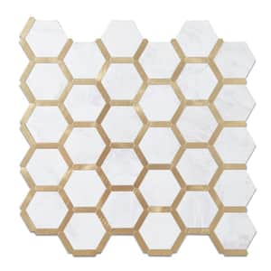 Hexagon Creamy Stone 12 in. x 12 in. PVC Peel and Stick Backsplash Wall Tile (5 sq.ft./5-Sheets)