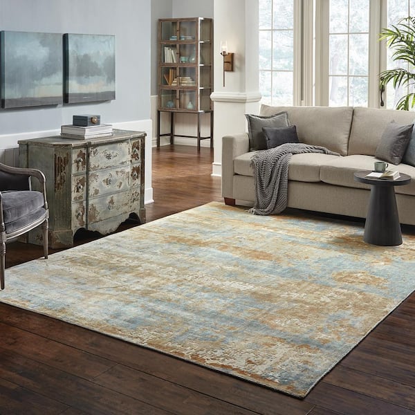 Formosa Blue/Brown 6 ft. x 9 ft. Abstract Distressed Hand-Loomed Viscose Indoor Area Rug